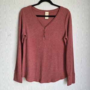 Vtg Y2K‎ Faded Glory XL Waffle Knit Henley Burgundy Red Grunge Casual Thermal